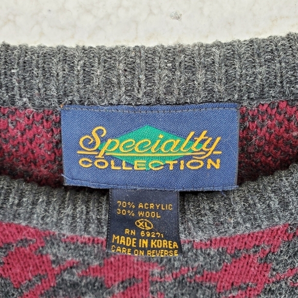 Vtg Golf Motif Knit Sweater Mens XL Maroon Red Gray Embroidered Crewneck L/S - Picture 6 of 11